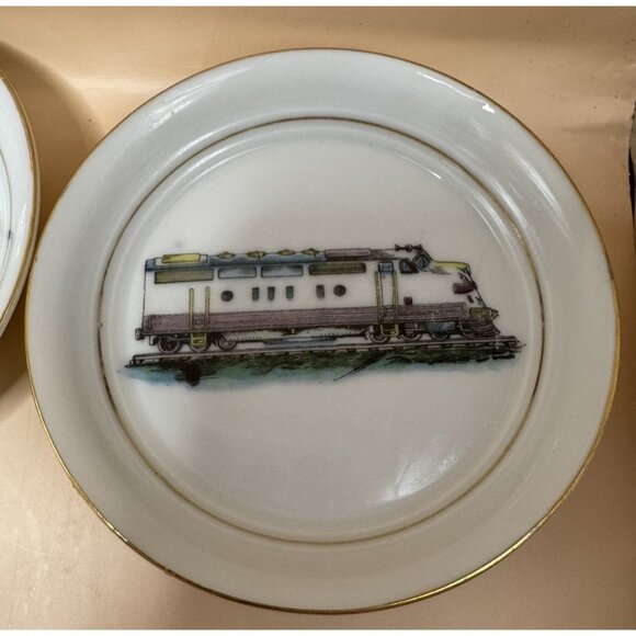 VTG Railroad Train Ceramic Coasters/Dish Lot ESD JAPAN Locomotives- Cool Pieces! - Picture 3 of 12